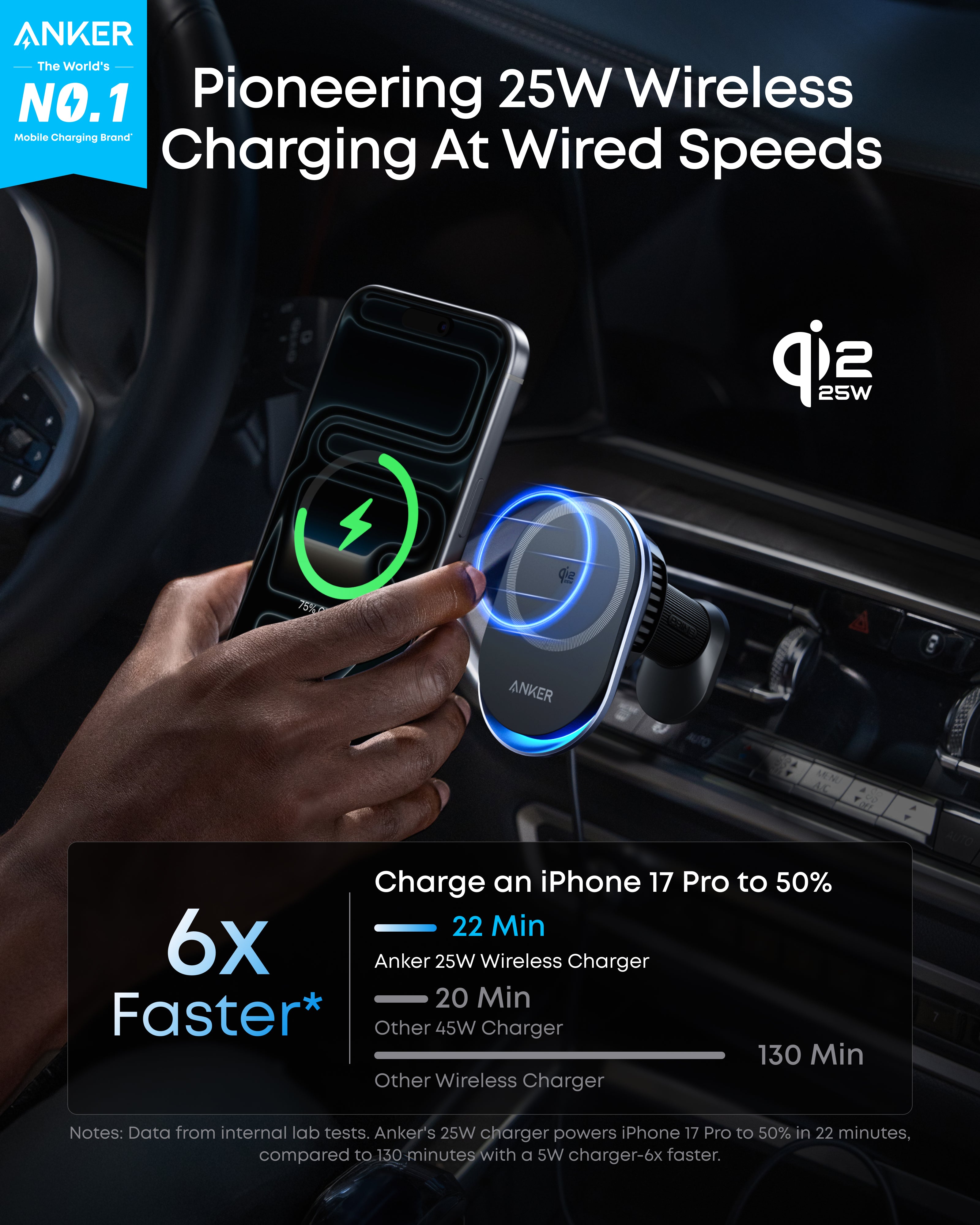 Anker Qi2 25W charger with speedy wireless charging for iPhone