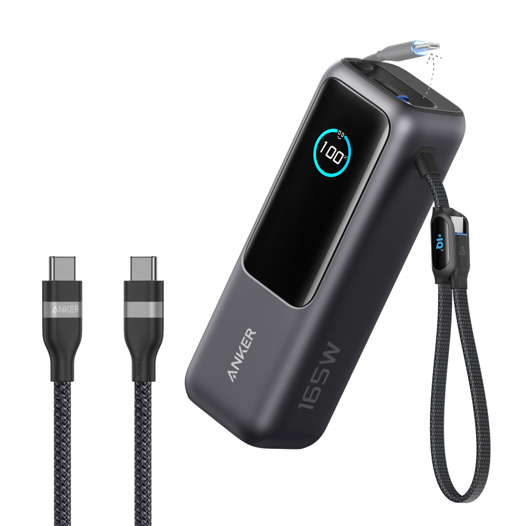 Laptop Power Bank (25K, 165W, Built-In and Retractable Cables)