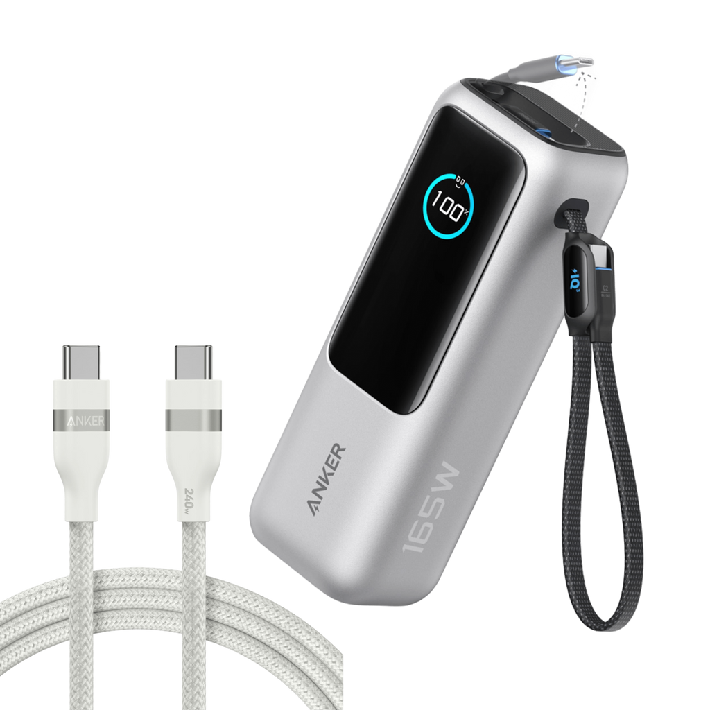 Laptop Power Bank (25K, 165W, Built-In and Retractable Cables)